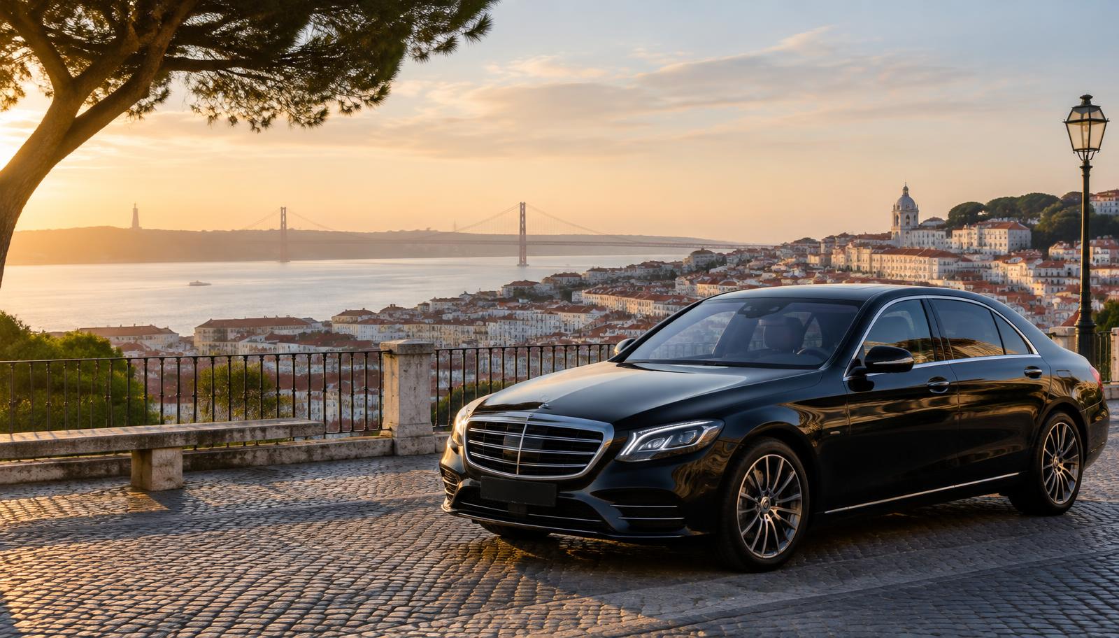 Automóvel executivo num miradouro sobre Lisboa
